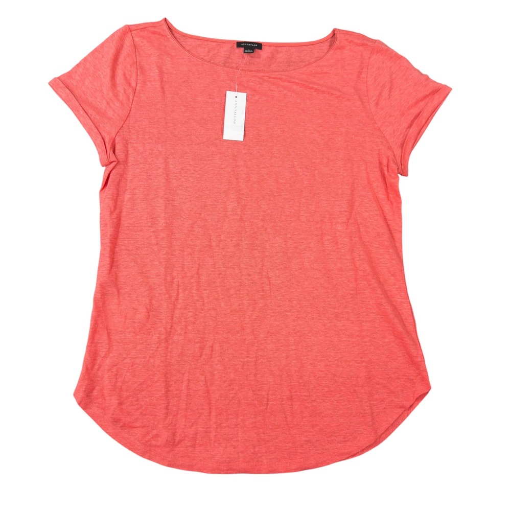 Ann Taylor Womens Linen Knit Short Sleeve Coral T Shirt Size L